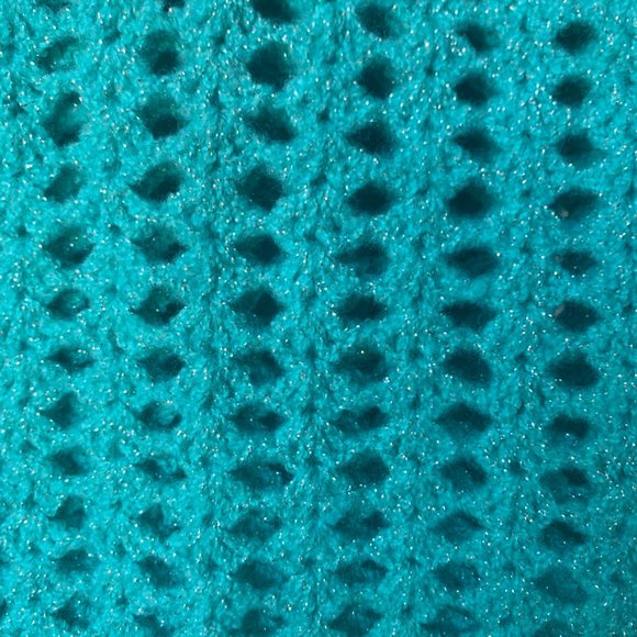 Crochet Bell Sleeve Turquoise Dress with Button Closure - Picture 7 of 8